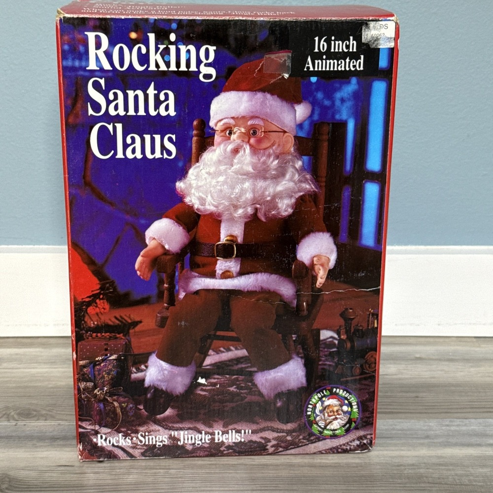 Gemmy North Pole Productions Vtg 1991 Rocking Chair Santa Jingle Bells 13" NEW